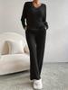 Large Ribbed V-neck Long Sleeve Women's Pant Suit Casual Two-Piece Set - 2025 Autumn/Winter Collection