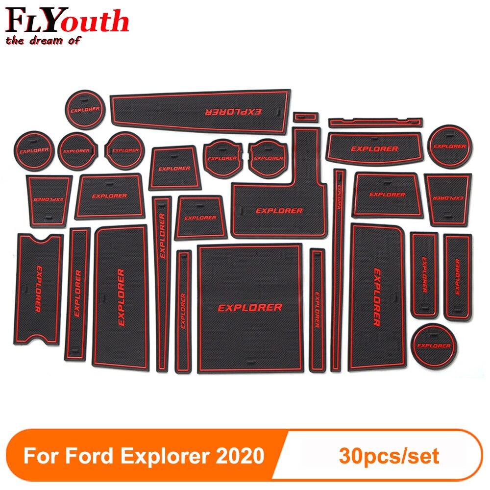 Car Door Non-Slip Gate Slot Pad Cup Mats Auto Interior Rubber Door Groove Slot Storage Mats Cup Holder Pad Interior Decoration Mat for FORD Mustang 2015~2020 Styling Accessories