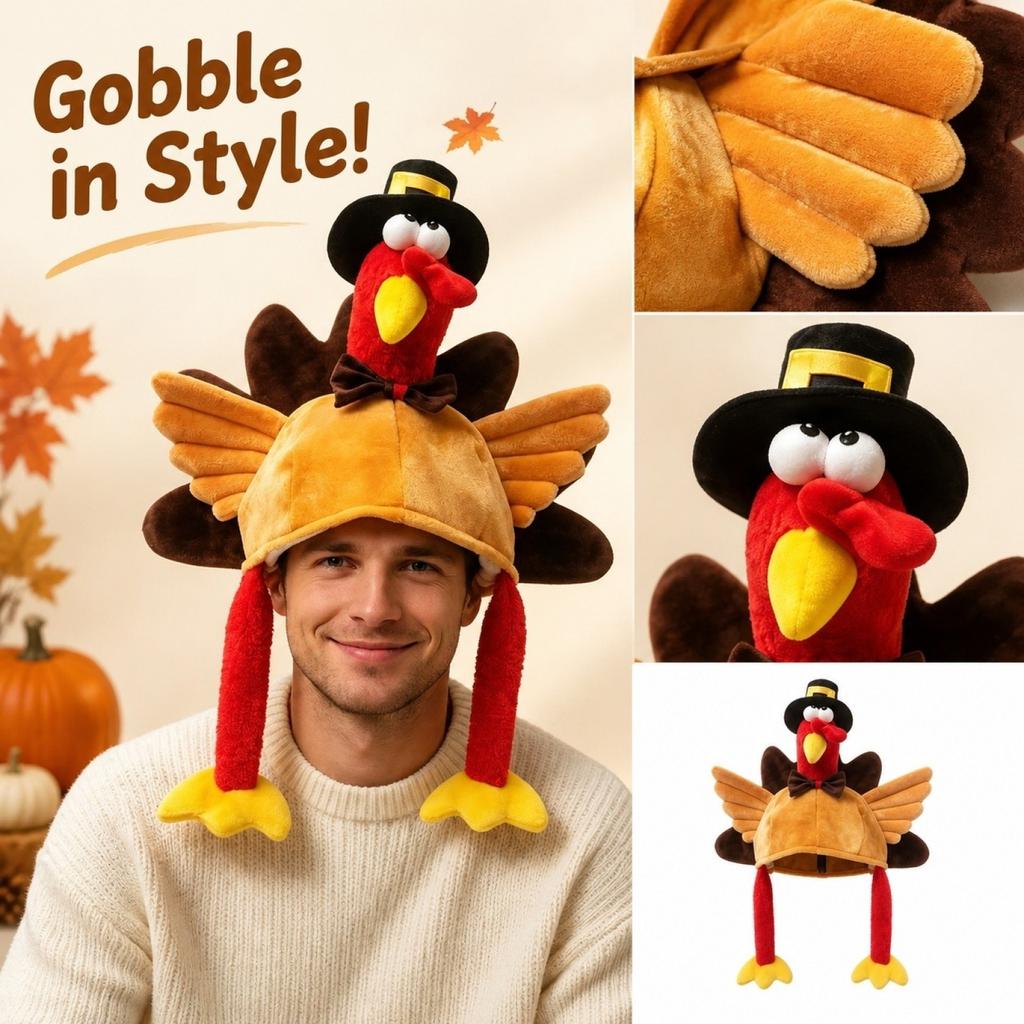 Turkey Plush Hat for Thanksgiving Halloween Party, Funny Novelty Costume Headpiece for Men Women Adults