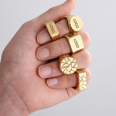 Lettering Laser Logo Smooth Titanium Steel Ring, Geometric Round Stainless Steel Male And Female Rings Cold Wind