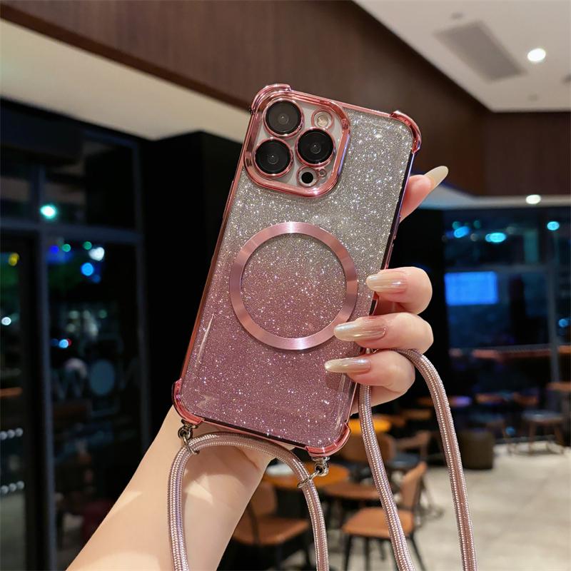 Coque de téléphone magnétique pour Redmi Note 14 14 Pro Plus 14S Luxe Bling Transparent Lanière bandoulière Antichoc Coques arrière Funda