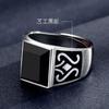 1Pc Open Mysterious Totem Ring, Men's Trendy Men's Obsidian Domineering Ring Ring, Retro Drip Gem Ring.