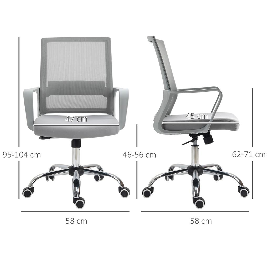 Ergonomic Desk Chair Mesh Office Chair with Adjustable Height Armrest and 360 degrees Swivel Castor Wheels Grey