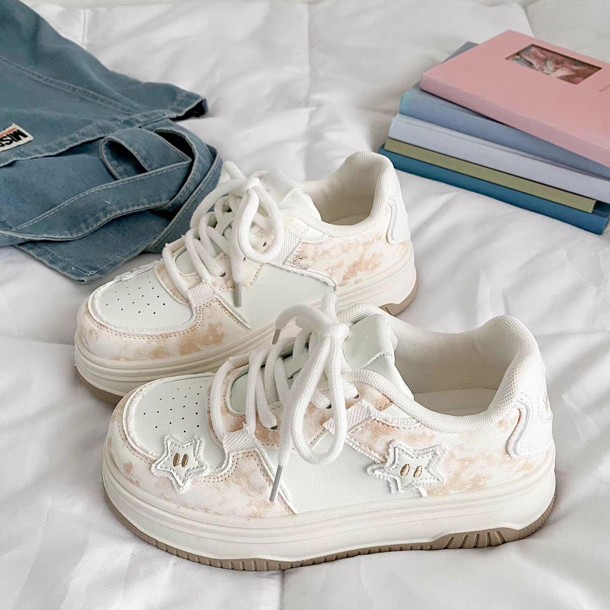 

Весна 2025 года, новые толстые туфли на платформе, женские туфли с круглым носком, белые туфли, модные универсальные повседневные спортивные туфли 36