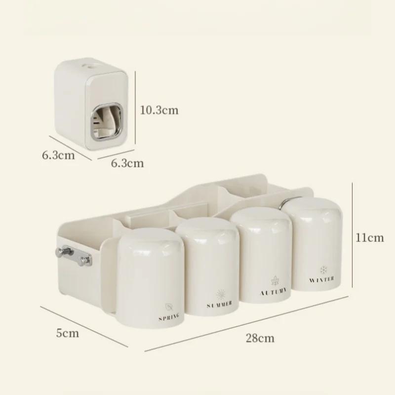 Wall Mounted Toothbrush Holder with Cup Automatic Toothpaste Squeezer Dispenser Suction Cup Bathroom Storage Rack Box for Family