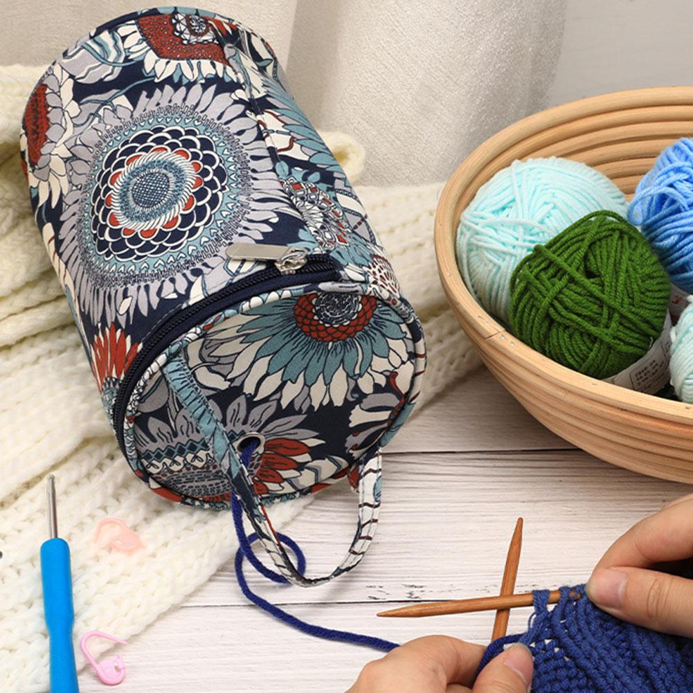 Yarn Storage Bag Portable Round Knitting Wool Yarn Bags Organizer Knitting Tote Bag With Holes Crochet Thread Sewing Accessories