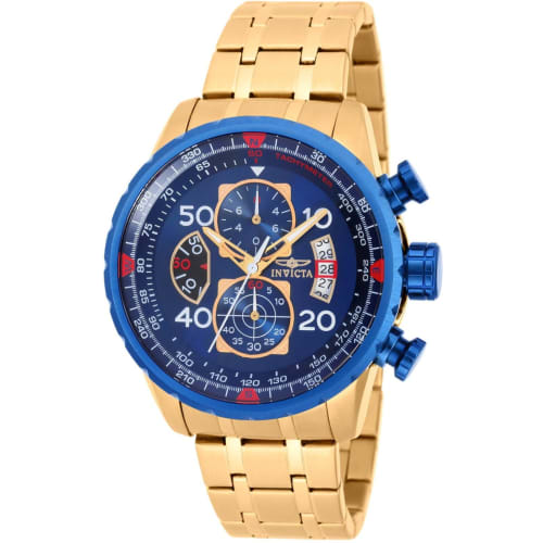 

Invicta Aviator Quartz Watch, 48mm Case, Gold with Stainless Steel Strap, Blue Dial, 19173, Men s