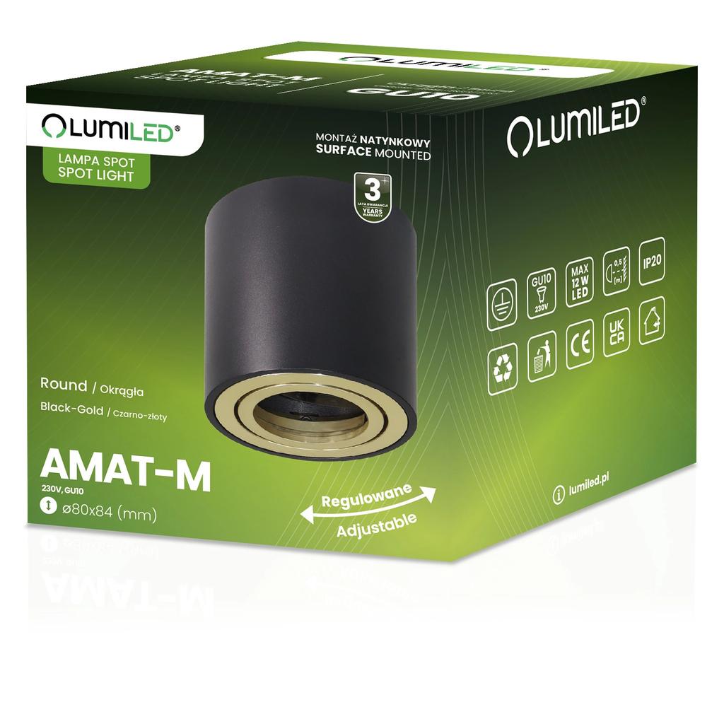 Surface-Mounted Halogen Spot Tube Movable Luminaire Amat-M Gu10 Round Black-Gold