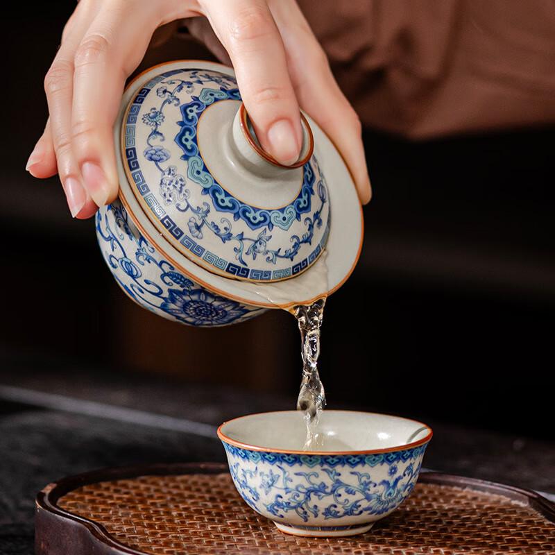 Shangqi Blue & White Ru Kiln Ceramic Gaiwan