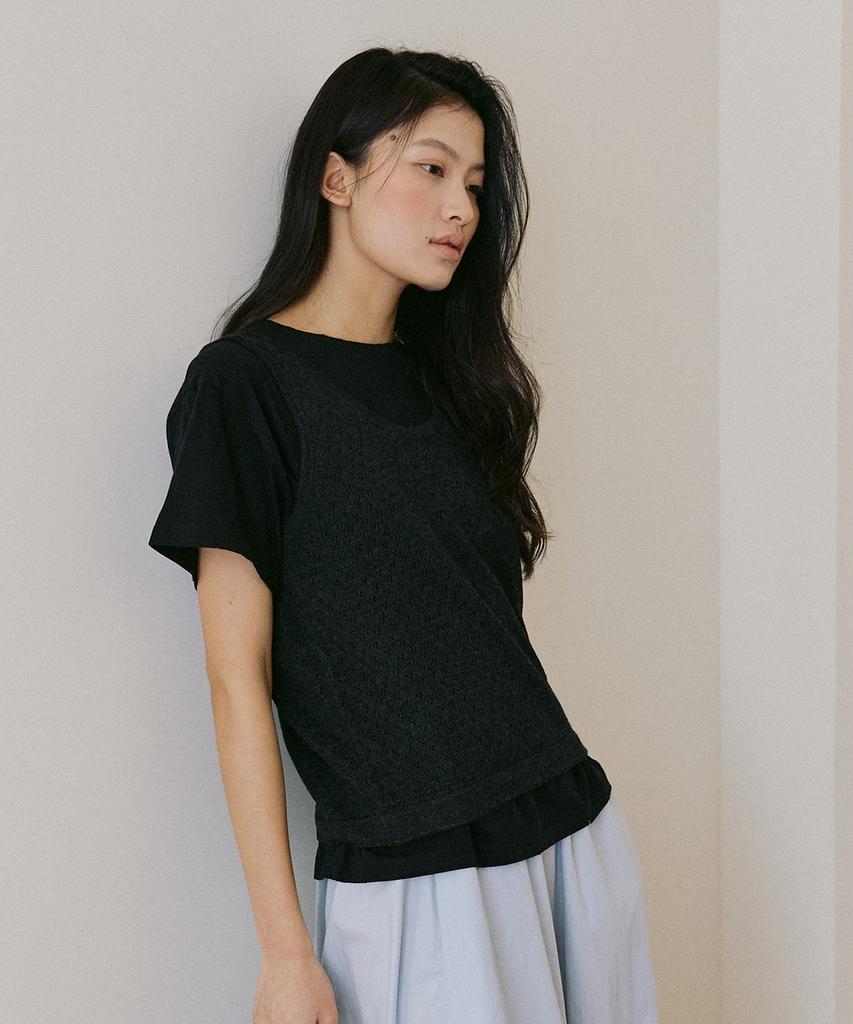 Peulob Scallop Knit Top Black