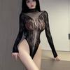 Sexy Dessous Sexy Perspektive Engen Langarm Mesh Onesie Seidig Hohl Bikini Nachtclub Babes