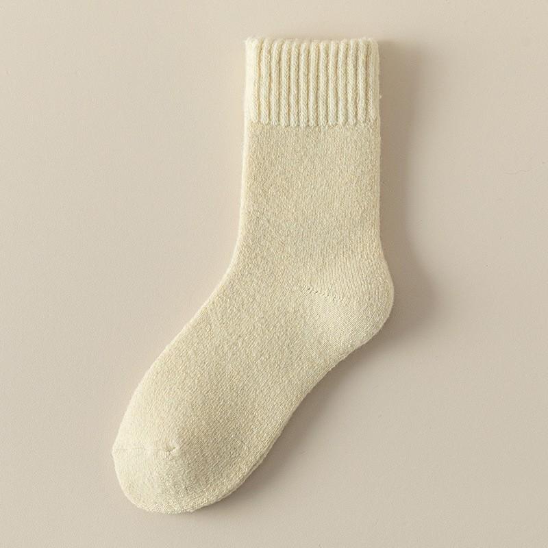 Wool Socks Children'S Medium Tube Socks Season Fleece Thickened Terry Socks Solid Color Retro Sweat-Absorbing Deodorant Medium Tube Socks Women