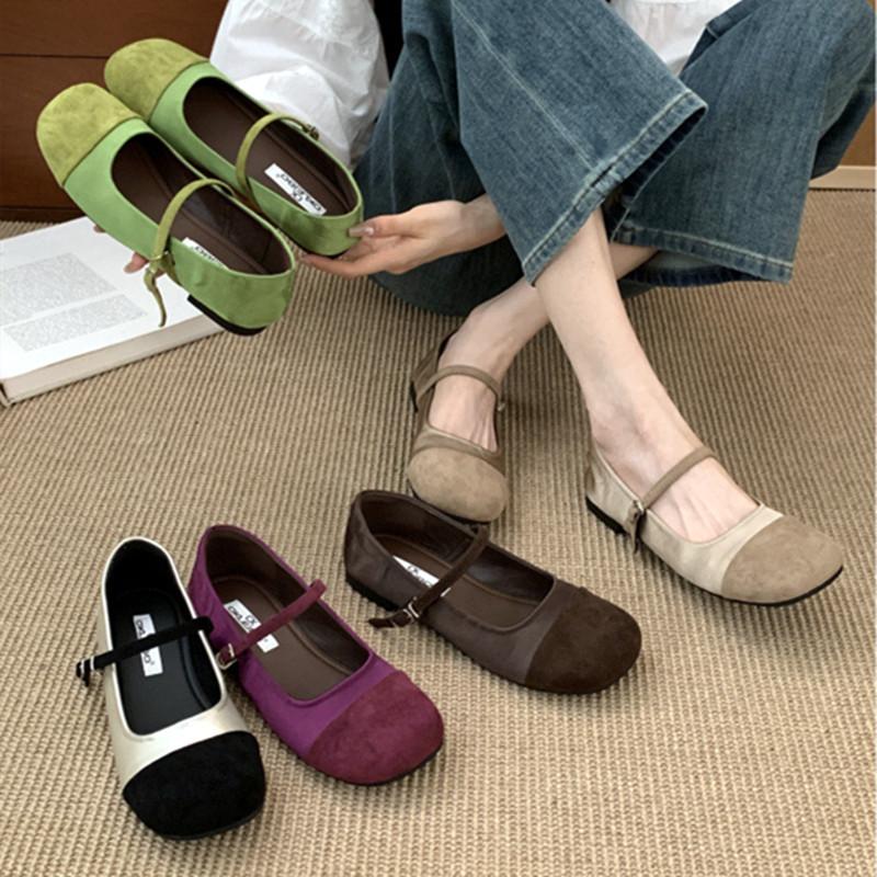 Fashion Cute Mixed Color Satin Velvet Ballet Flats Women Fashion Round Toe Narrow Buckle Mary Jane Shoes for Women Comfort Casual Shoes