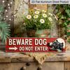 2D Flat, 1pc Vintage Sign "Beware Dog Do Not Enter" 15.7X3.9inch Rustic Warning Aluminium Decorative Sign for Home Farmhouse Garage Garden Porch and