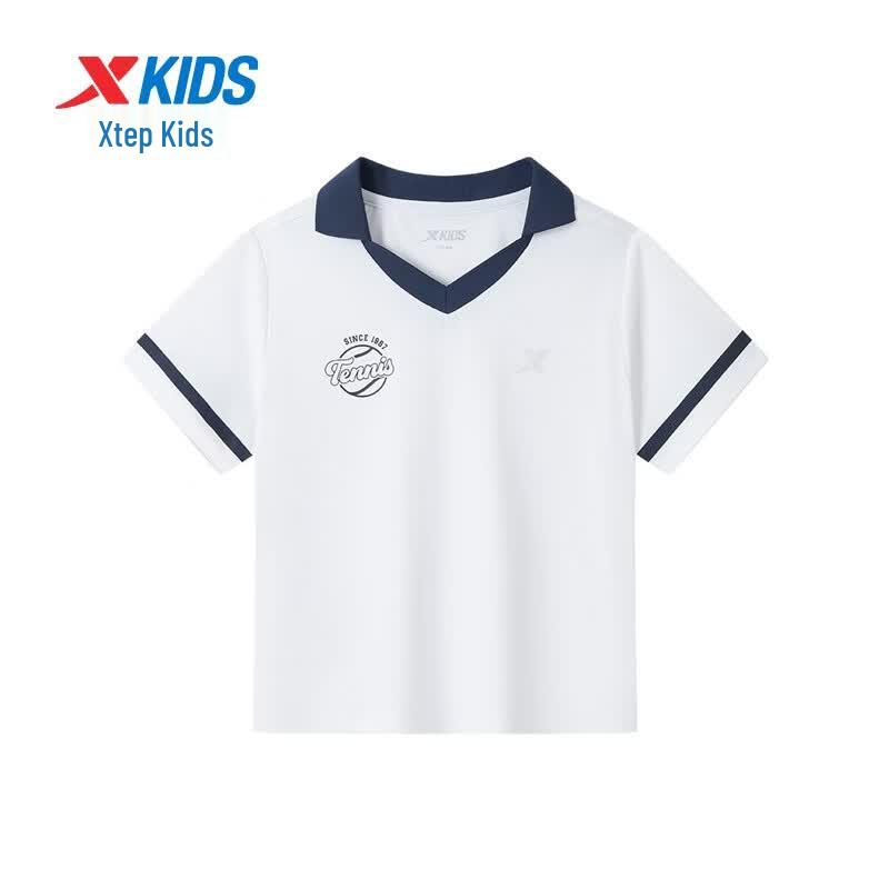 Xtep Kids' Cooling Colorblock V-neck Short Sleeve Tennis T-Shirt