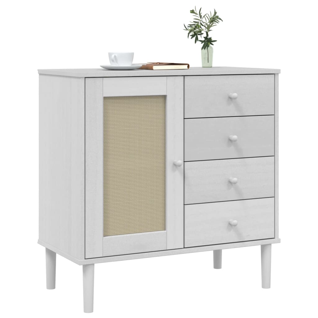 SENJA Sideboard Rattan Style White 80 x 40 x 80 cm Pine Wood