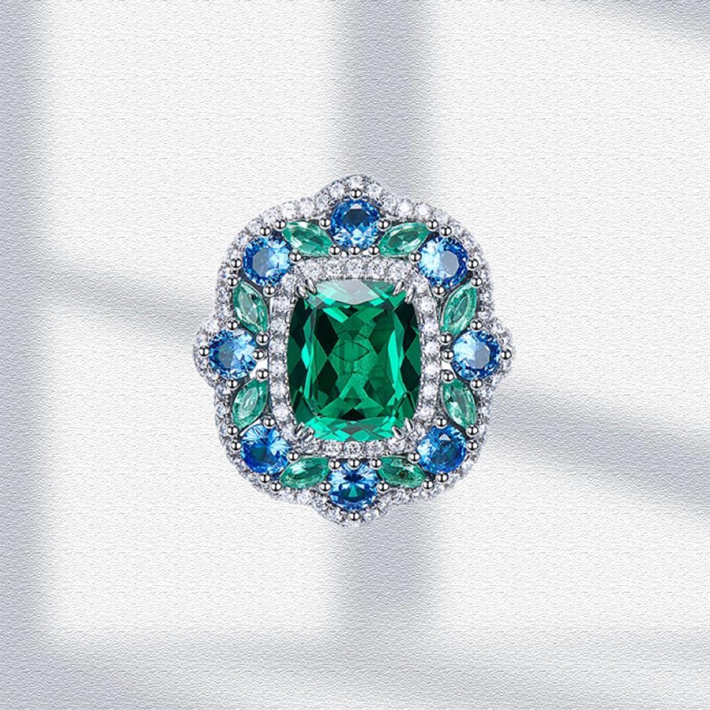 2026 European and American Retro Colored Treasure Pendant Necklace Colored Treasure Earrings Jewelry Emerald Women's Stud Earrings Zircon Ring