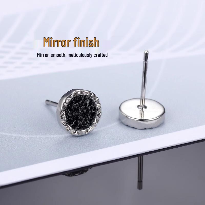 Schwarzer Achat Ohrclips für Männer ohne Piercing: Trendige, sichere Fake-Ohrringe im Hip-Hop-Stil mit hochwertigem Temperament