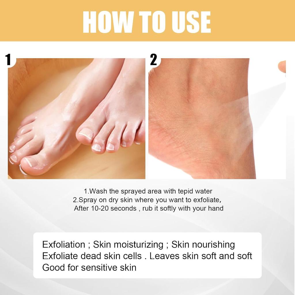Foot Peeling Spray for Dry Cracked Feet,Instant Exfoliating Foot Spray with Orange Oil,Gentle Foot Peel Mask for Dead Skin Removal Nourishing