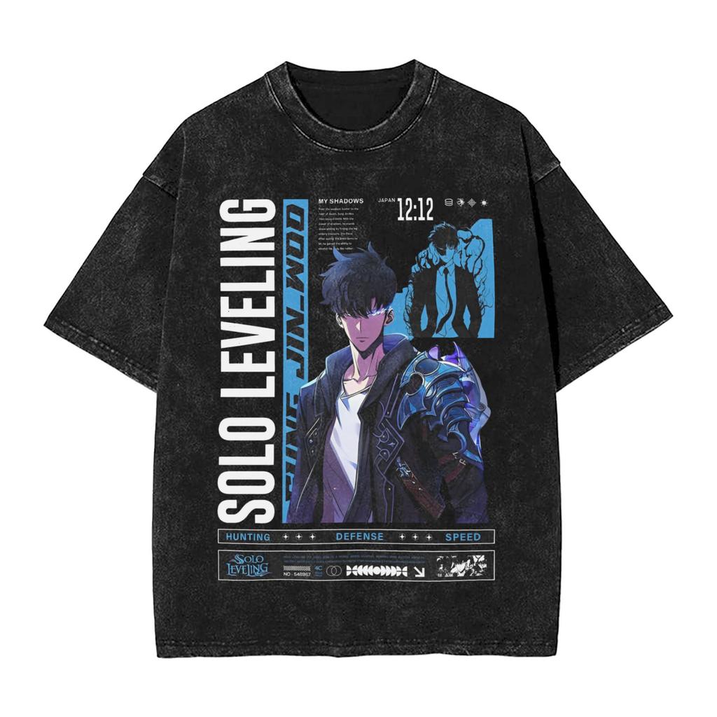 Men Women T-Shirt Solo Leveling Washed T Shirts Harajuku  Beach Tees Streetwear Simple Cotton Tops