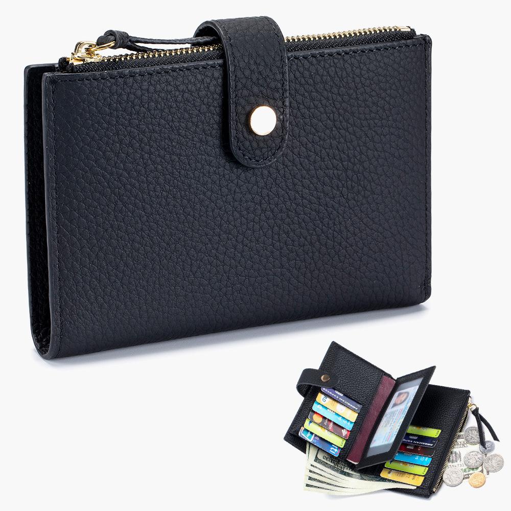 

New women s wallet large-capacity short multi-card ID bag cowhide vertical multi-function passport bag чёрный