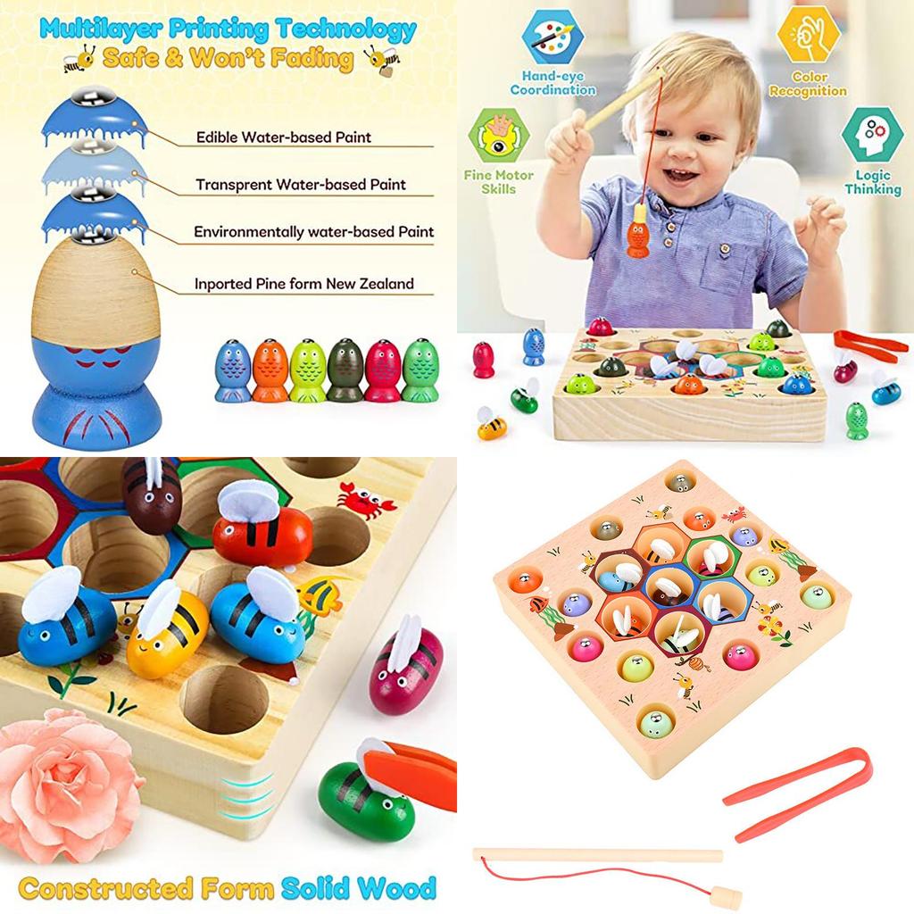 Adorable Wooden Fishing Game Toy Set For Kids With Magnetic Catching Fun