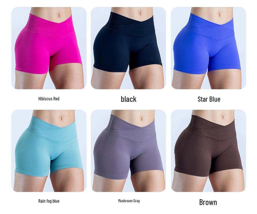 Damen Yoga-Shorts mit niedrigem Bund und Po-Lifting - Matt, Nahtlos und mit überkreuztem Bund
