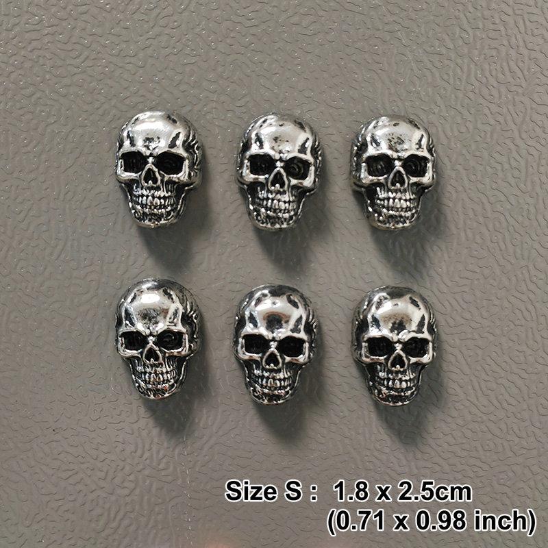 6 stuks Gotische Schedel Koelkastmagneten 2 Maten Punk Metaal Halloween Huisdecoratie Feest Kunst Accessoire Koelkast Versieringen