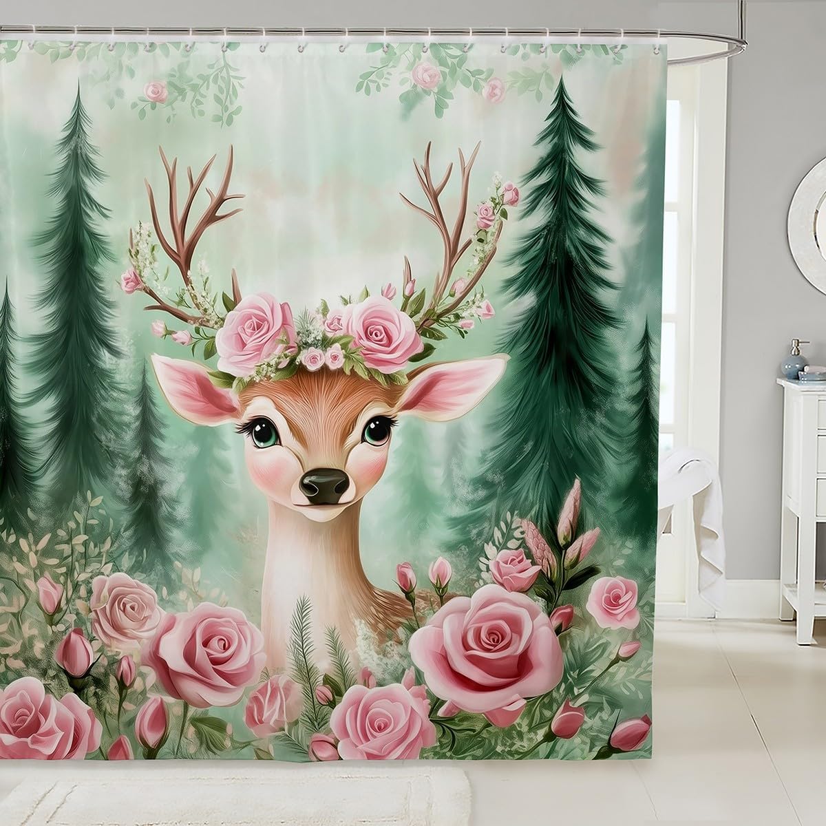

Merry Christmas Shower Curtain Santa Claus Fabric Shower Curtain,72 W X 78 L,Snowflake Xmas Tree Decor Bathroom Shower Curtain 120x180cm