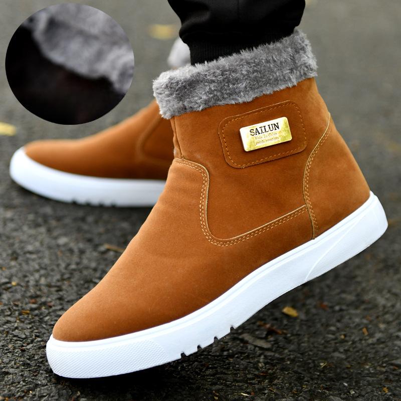 Warm Snow Boots for Men Fleece Thickened Slip-on Warm Cotton Boots Non-slip Comfortable Wear-resistant Men's Shoes
