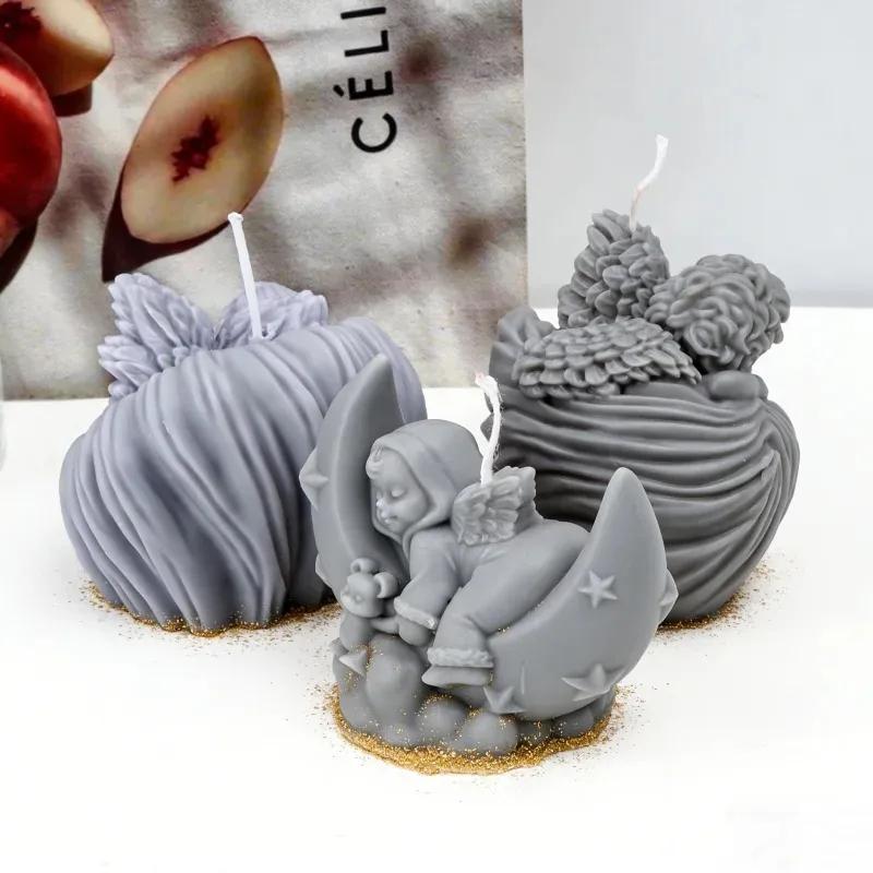 2026 Latest Models Cute Rose Wings Angel Shaped Silicone Candle Molds 3D Cherub SleepMoon Design DIY Shell Snail Angel Resin