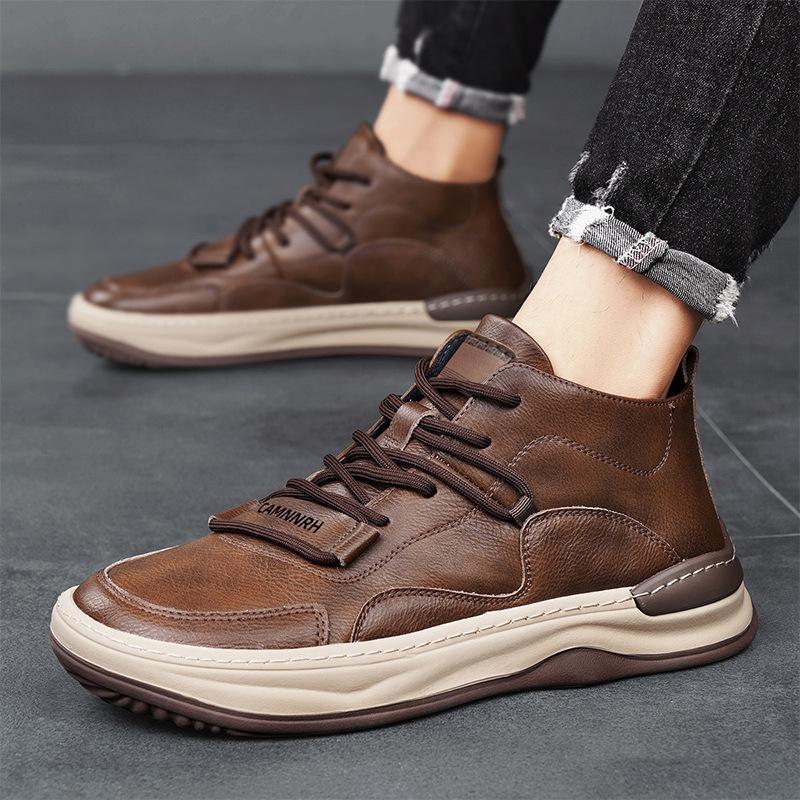 Fashion Spring and Autumn Men's New Leather Outdoor Sports Running Casual Shoes Breathable and Comfortable Soft Bottom Travel Shoes
