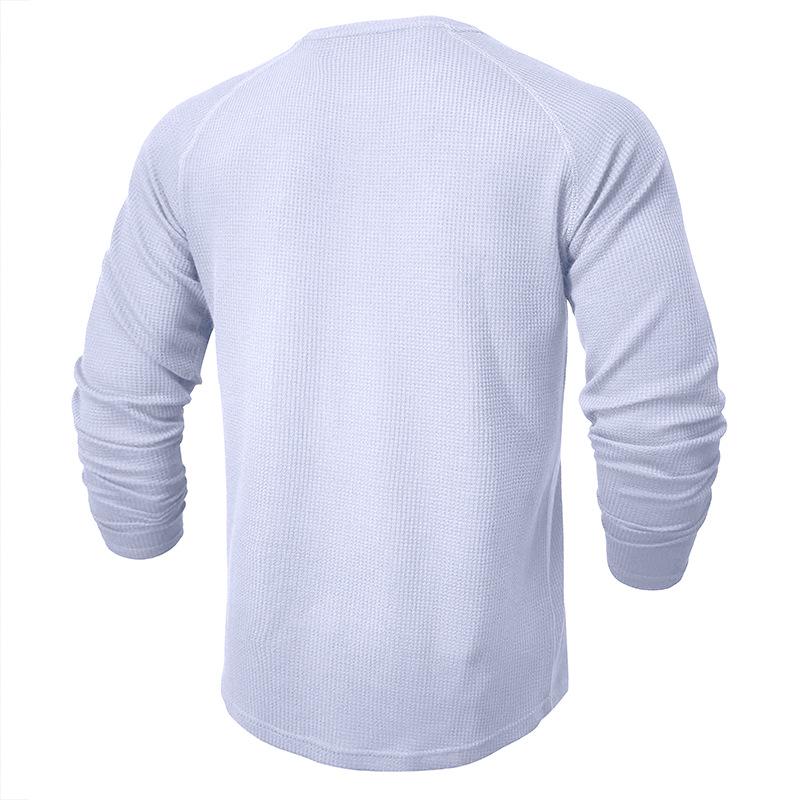 Men's Autumn/Winter Waffle Knit Round Neck Raglan Henley Long Sleeve Base Layer T-shirt