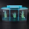Three Areas Small Aquarium, Transparent Fish Tank, Desktop with Water Change Valve with LED Light for Betta Small Fishes(Blue)