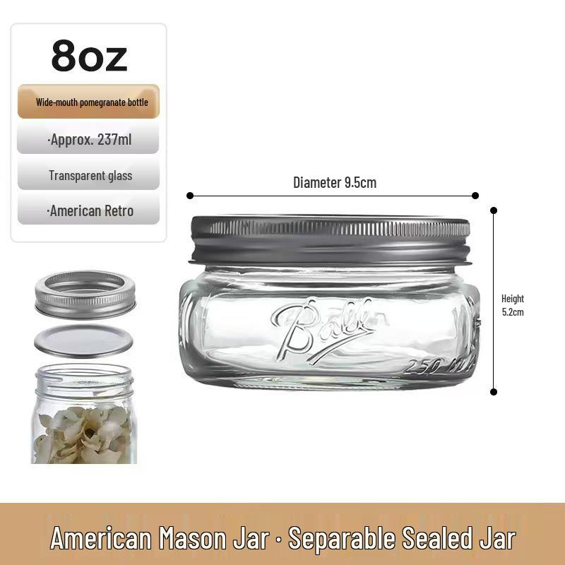 Retro Mason Glass Storage Jar with Lid - Food Grade Transparent Kitchen Container