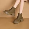 2026 Autumn Splicing Thick Bottom Leather Face Women's Korean Version Lace Up Casual Shoes Women's Inner Yellow Boots Women