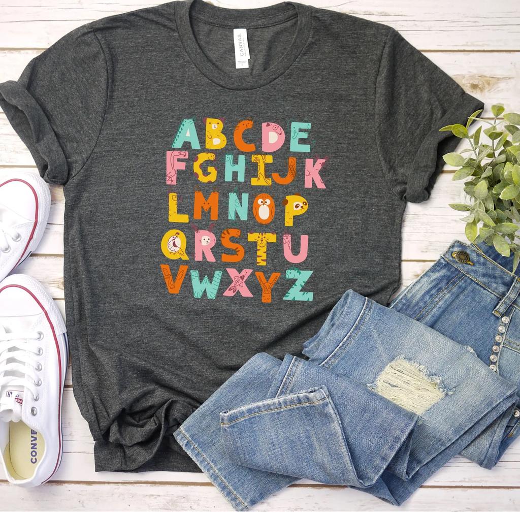 Abc T Shirt Alphabet Animal Kindergarten Teacher Preschool Tops Back To School Tee