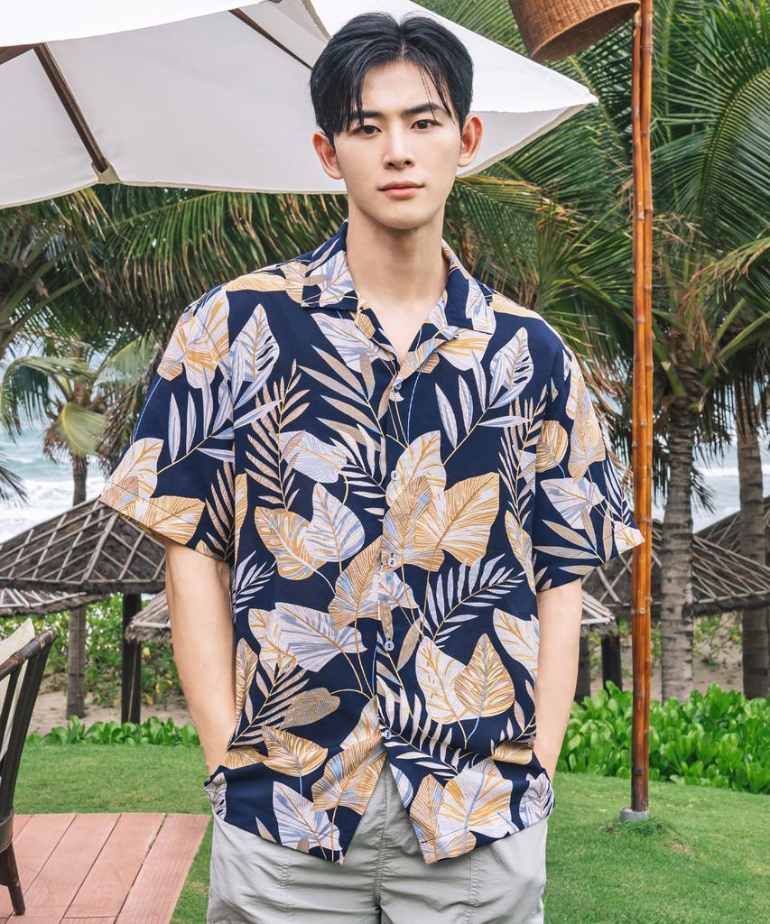 Helingbon Men'S Loose Fit Hawaiian Shirt Short Sleeve Resort Beachwear Top (2 Colors) / Ni102M