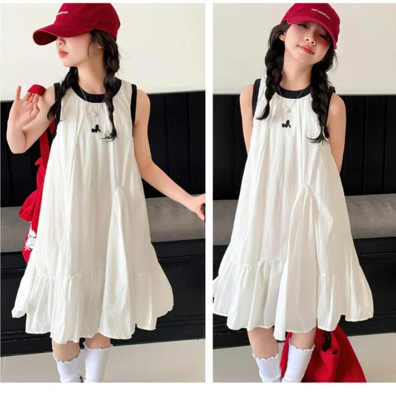 Summer Girls Princess Dress Kids Sleeveless Dress with Ruffles Design Dresses for Teen Child Casual Vacation Beach Dress