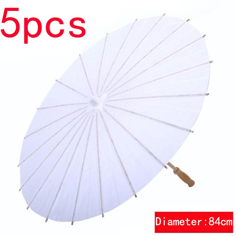 84CM 1/3/5/10pcs White Paper Parasol Umbrella for Wedding Party Favor DIY Bamboo Umbrellas for Bridal Summer Beach Photo Props