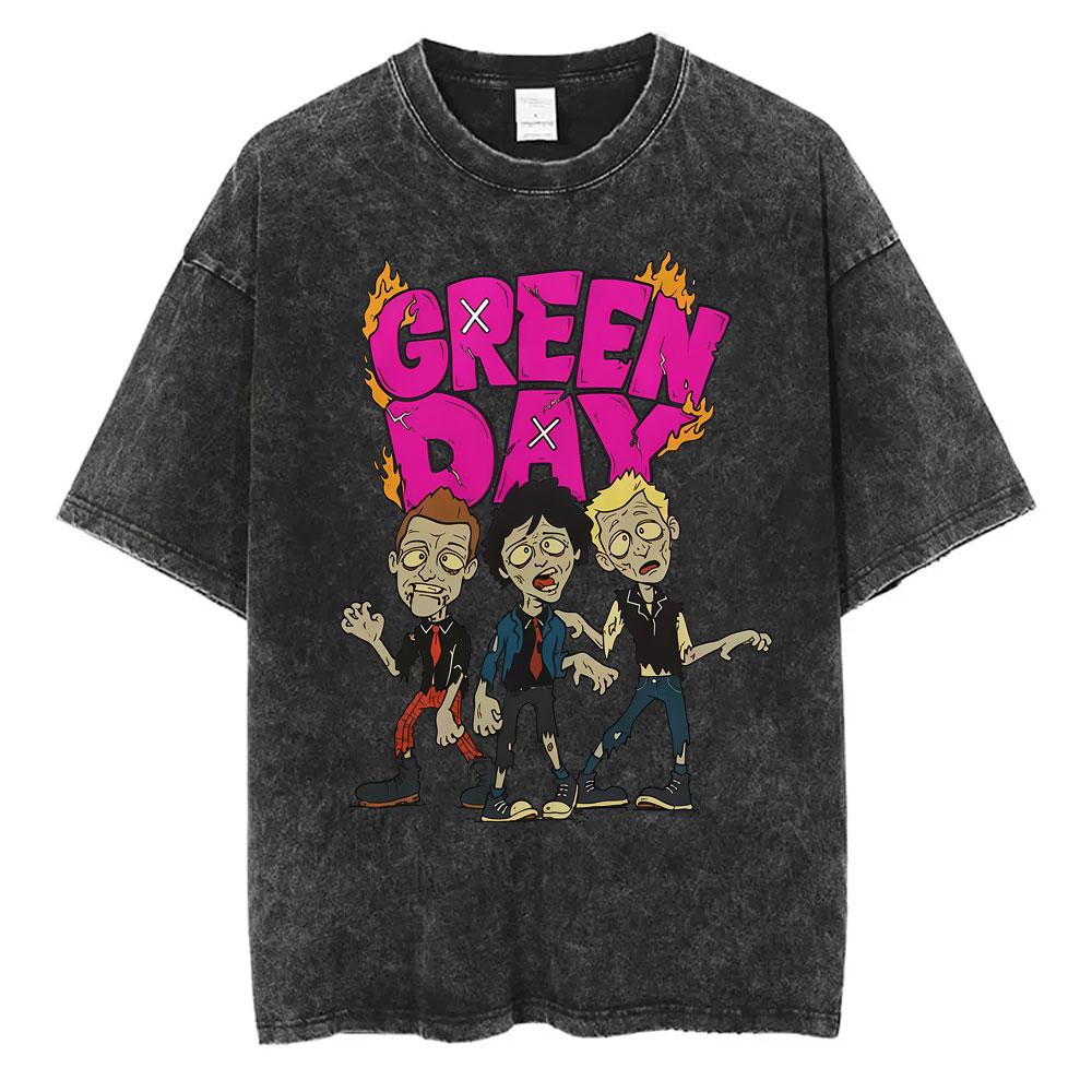 

Washed Vintage Punk Band Green Day Cartoon Funny Merch Tshirt Men Women Clothing Rock Oversized T Shirts Mens Fashion Tshirts S