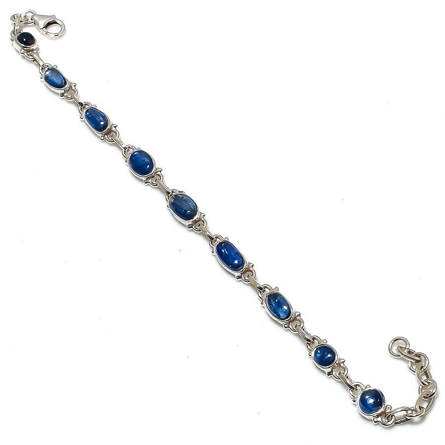 

Natural Blue Kyanite Gemstone 925 Solid Sterling Silver Gift Bracelet 7-8 U4z14