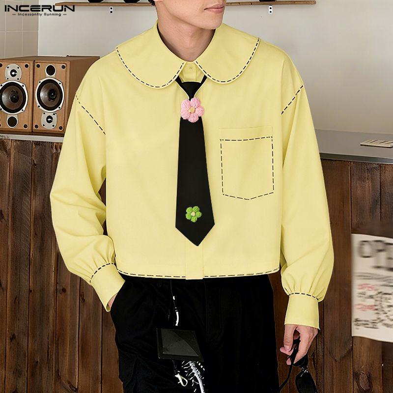 INCERUN S-5XL Herren Schnürung Langarm Niedlich Lässig Locker Übergröße Oberteile Hemden