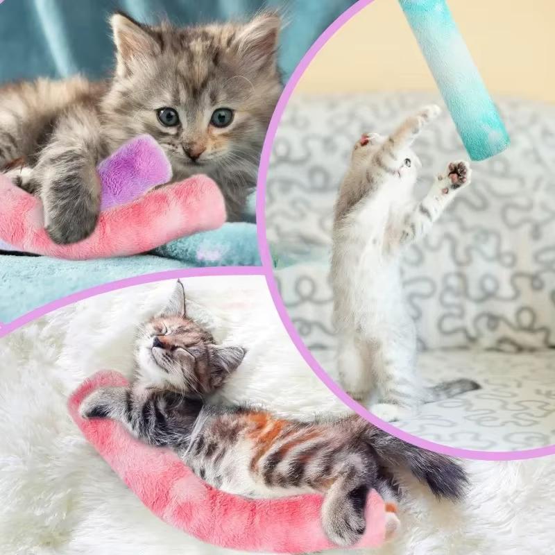 Plush Gradient Pillow Toy Cat Biting Cat Teaser Teeth Grinding Rod Catnip Soft Bite Resistant Bolster Pet Companion Toy Supplies
