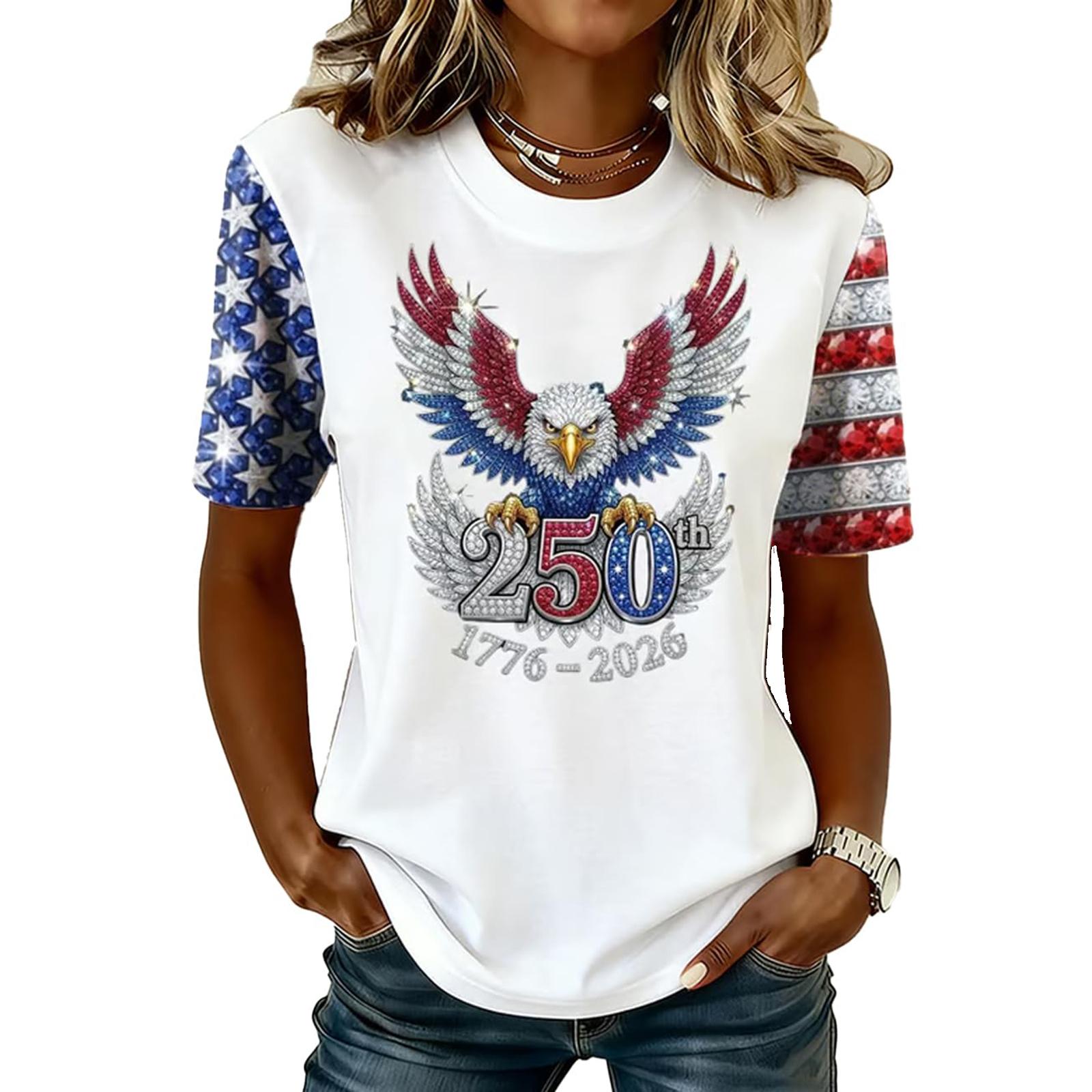 

Women Casual Short Sleeve T Shirt 250th Anniversary Graphic Tee Patriotic Print Crew Neck Lightweight Top for Everyday Wear XL білий