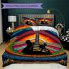 1PC Electric guitar Theme Bedding Quilt Set Quilt Cover Pillowcase Home Decoration Birthday Gift (1 * duvet cover + 2 * pillowcase, without core)A3