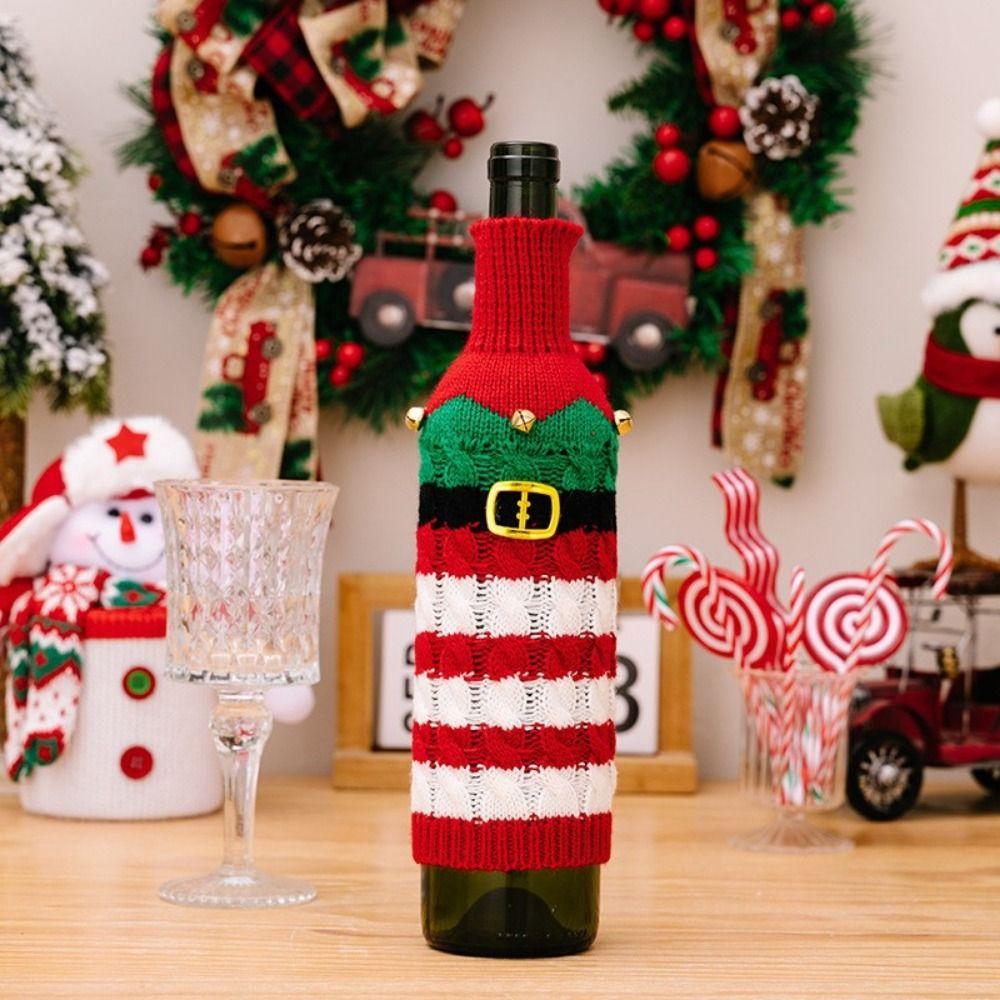 2pcs Creative Christmas Wine Bottle Cover Handmade Wine Bottle Knitted Sweaters  Home Decor