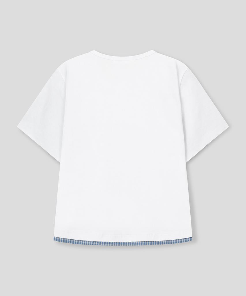 SLOW RECORD HOUSE Layered Check Roll-Up T-Shirt_White