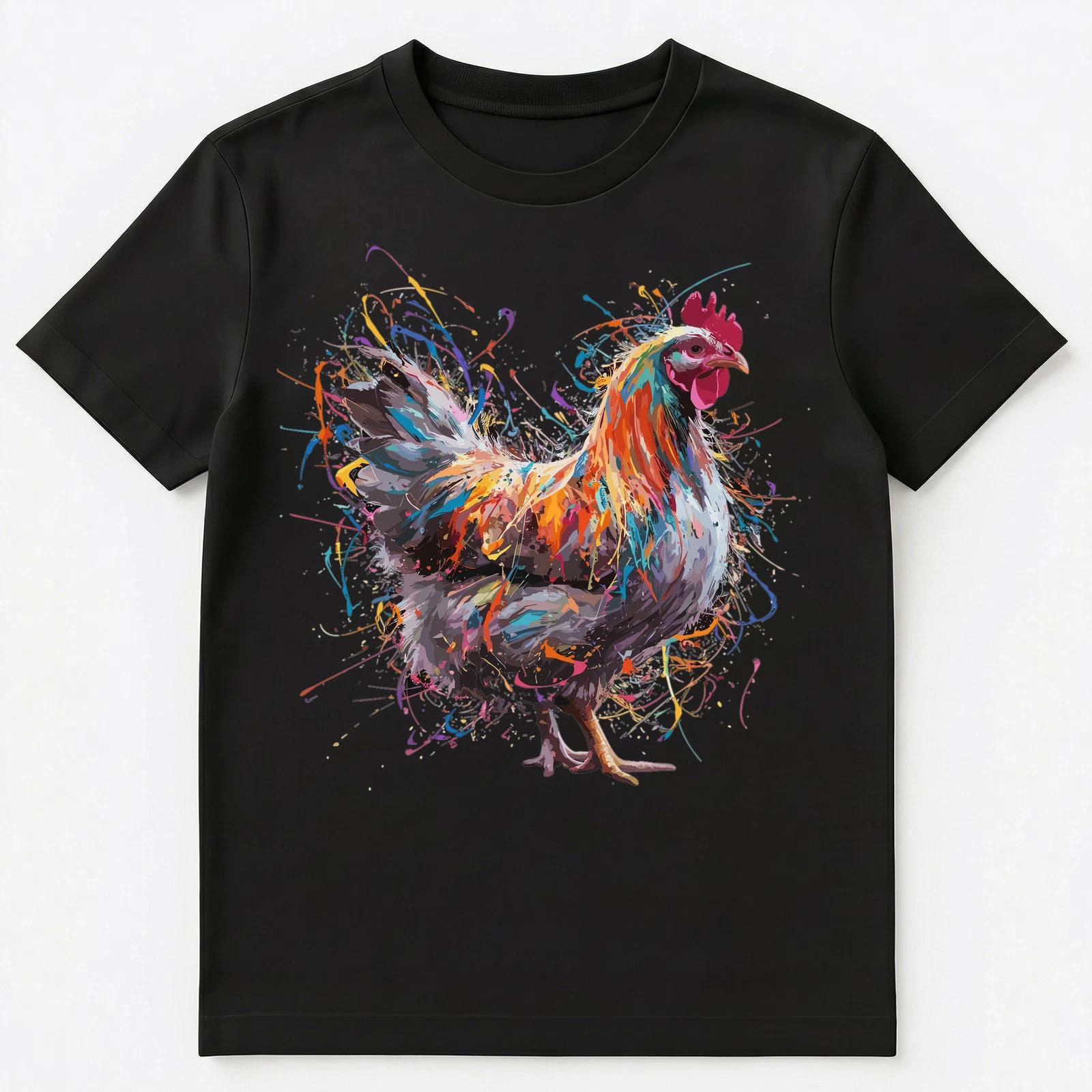 

Colorful Paint Splash Chicken Art Graphic Unisex T-Shirt L