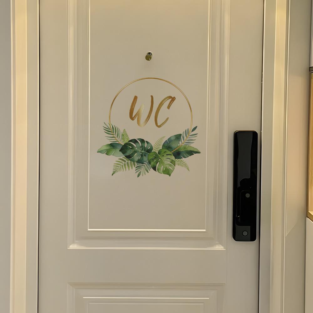 Self-adhesive Creative Artistic Leaf WC Toilet Door Sign Wall Stickers for Home Decor